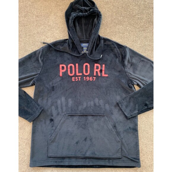 Polo Ralph Lauren Plush Hoodie Mens L Velour Long Sleeve Relaxed Lounge Sleep - Picture 1 of 7